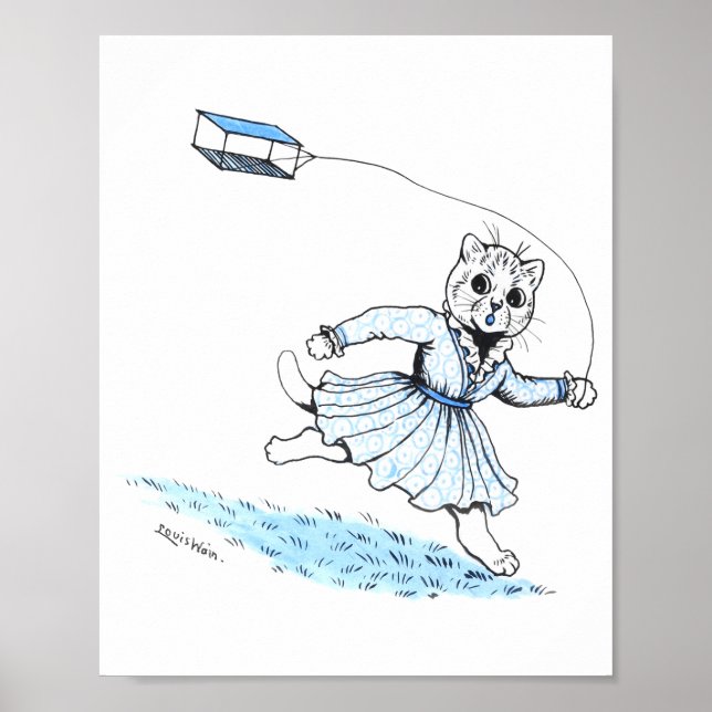 Cat Playing Kite, Louis Wain Poster (Vorne)