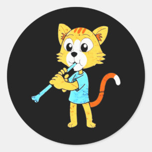 Cat Playing Klarinet Funny Musician Runder Aufkleber
