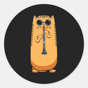 Cat Playing Klarinette Hippy Hipster Kitty Fan Runder Aufkleber