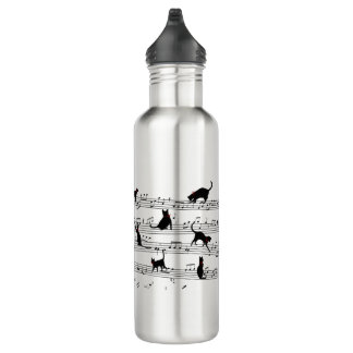 Cat Playing Note Music, Cat Music, Black Cat Gift Edelstahlflasche