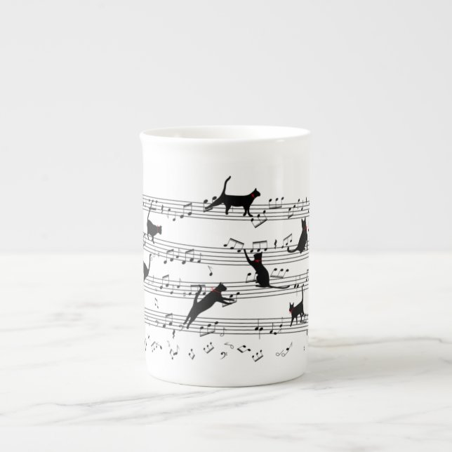 Cat Playing Note Music, Cat Music, Black Cat Gift Prozellantasse (Vorderseite)