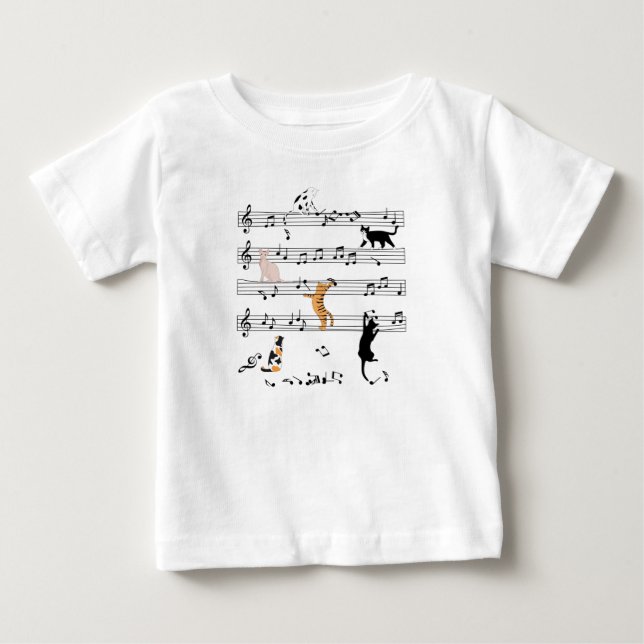 Cat Playing Note Music, Naughty Cat Gift, Niedlich Baby T-shirt (Vorderseite)