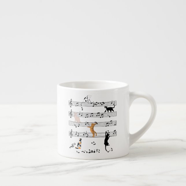Cat Playing Note Music, Naughty Cat Gift, Niedlich Espressotasse (Rechts)
