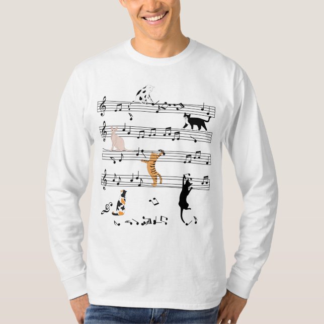 Cat Playing Note Music, Naughty Cat Gift, Niedlich T-Shirt (Vorderseite)