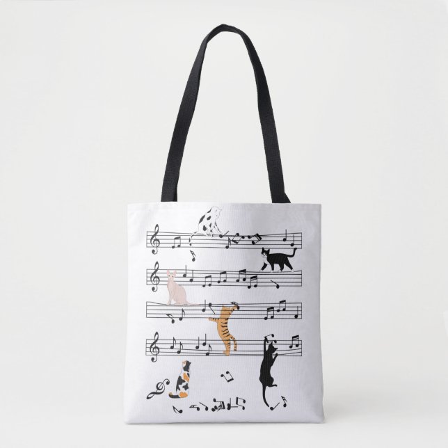 Cat Playing Note Music, Naughty Cat Gift, Niedlich Tasche (Vorderseite)