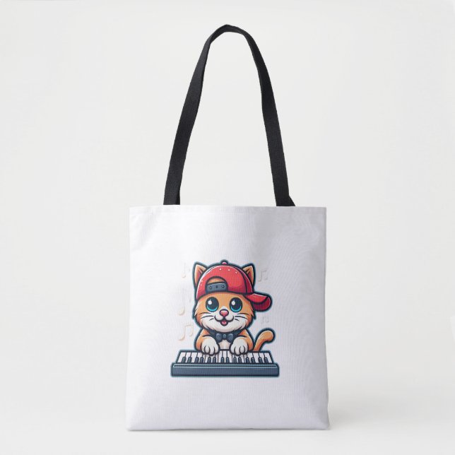 Cat Playing Piano Design für Musik und Katzen Lieb Tasche (Vorderseite)