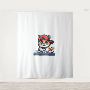 Cat Playing Piano Design für Musik und Katzen Lieb Wandteppich