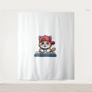 Cat Playing Piano Design für Musik und Katzen Lieb Wandteppich