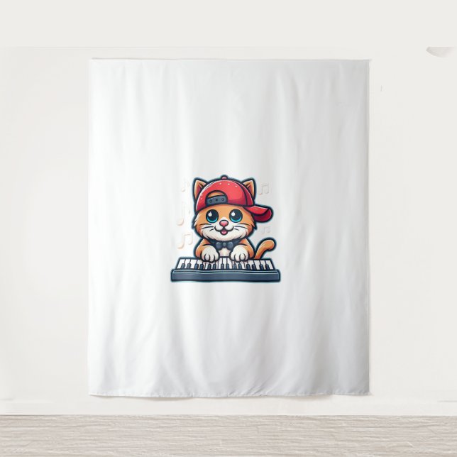 Cat Playing Piano Design für Musik und Katzen Lieb Wandteppich (Vorderseite)