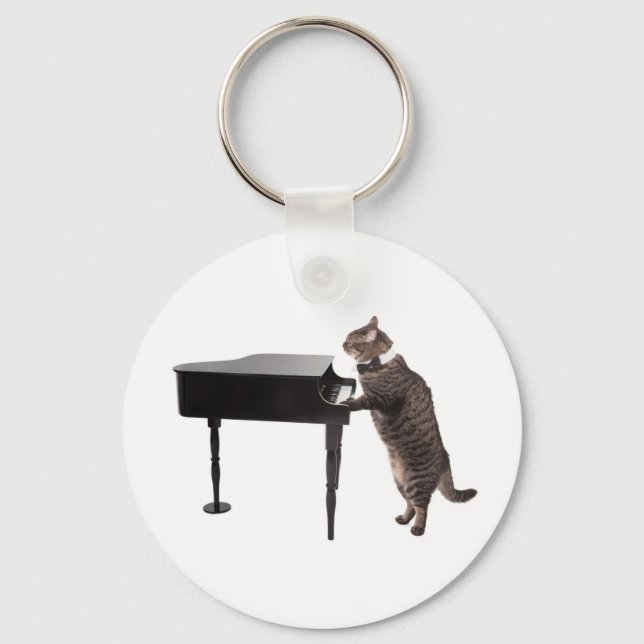 Cat Playing Piano Schlüsselanhänger (Vorderseite)
