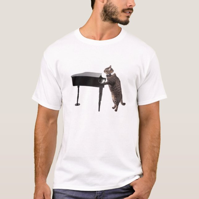 Cat Playing Piano T-Shirt (Vorderseite)
