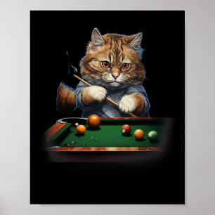 Cat Playing Pool Billard Coole Funny Cats Poster