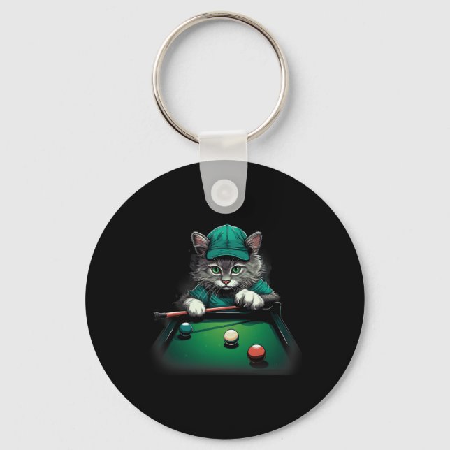 Cat Playing Pool Billard Coole Funny Cats Schlüsselanhänger (Vorderseite)