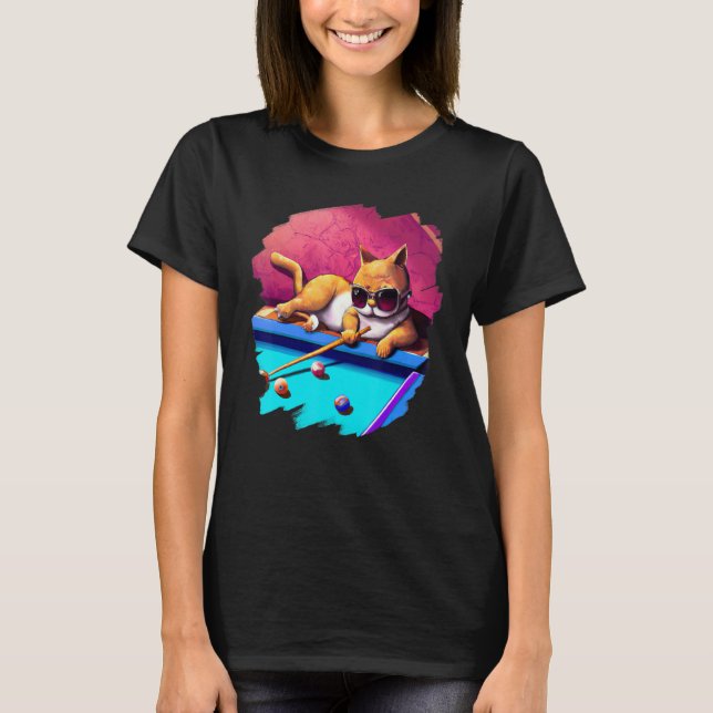 Cat Playing Pool Billiards in Lounge Cool  Cats 2 T-Shirt (Vorderseite)