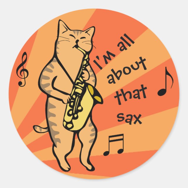 Cat Playing Saxophon Runder Aufkleber (Vorderseite)