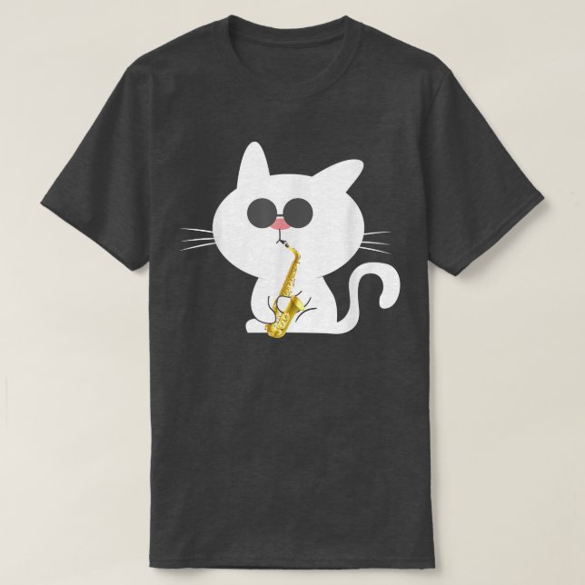 Cat Playing Saxophone Music Lover T-Shirt (Design vorne)