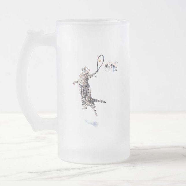 Cat Playing Tennis Mattglas Bierglas (Links)