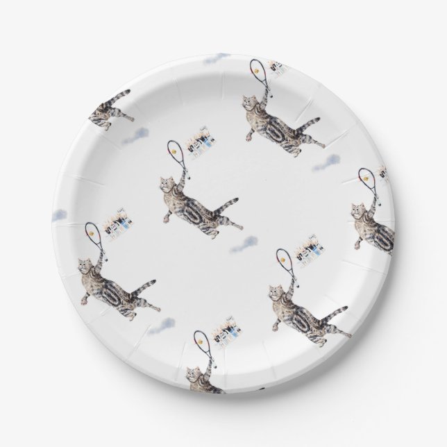 Cat Playing Tennis Pappteller (Vorderseite)