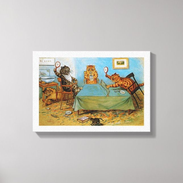 Cat Playing Tischtennis, Louis Wain Leinwanddruck (Vorderseite)