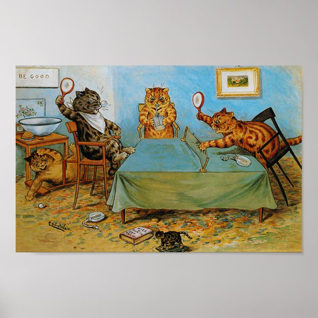 Cat Playing Tischtennis, Louis Wain Poster (Vorne)
