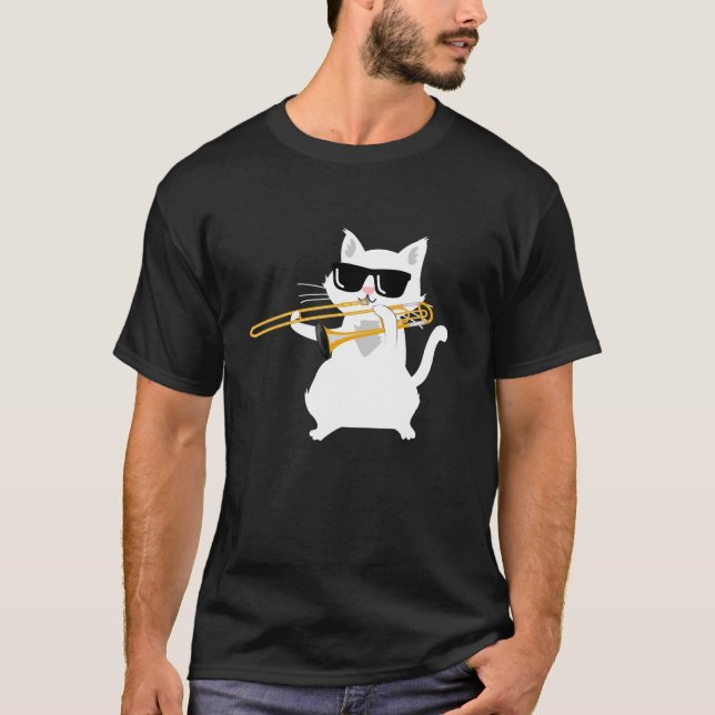 Cat Playing Trombone T Shirt (Vorderseite)