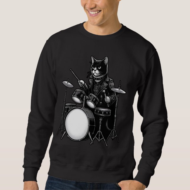 Cat Playing Trommeln Cat Lover für Trommler Sweatshirt (Vorderseite)