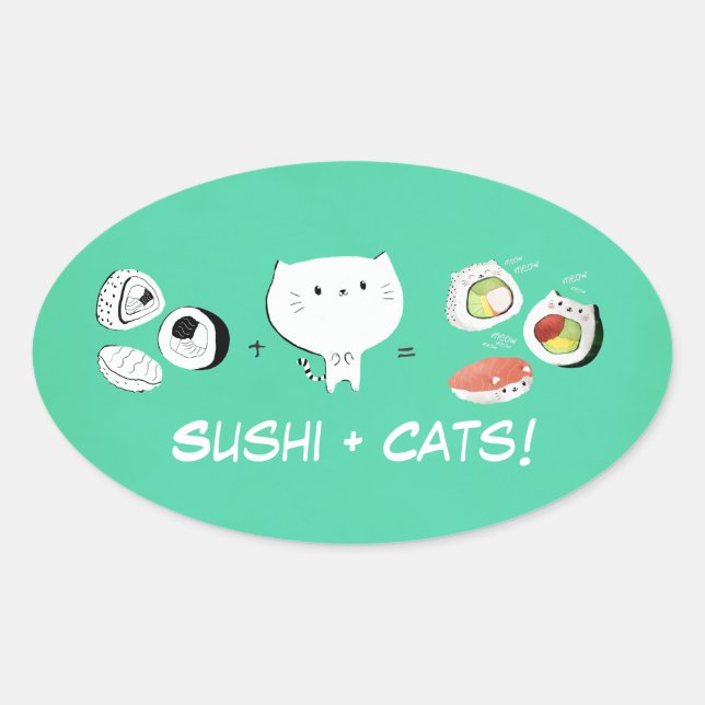Cat plus Sushi gleicht Kutness! Ovaler Aufkleber (Vorderseite)