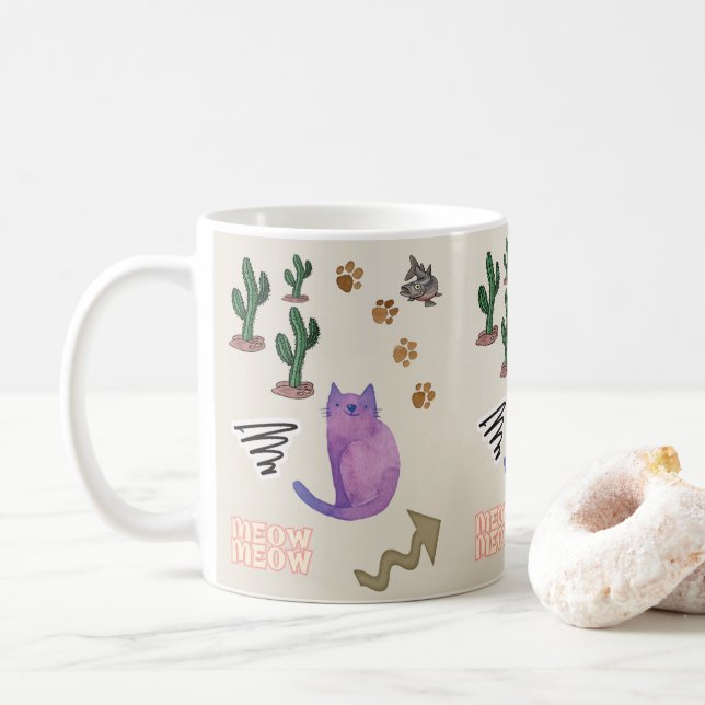 Cat Poisson Poissons Pois Cactus Mug (Avec donut)