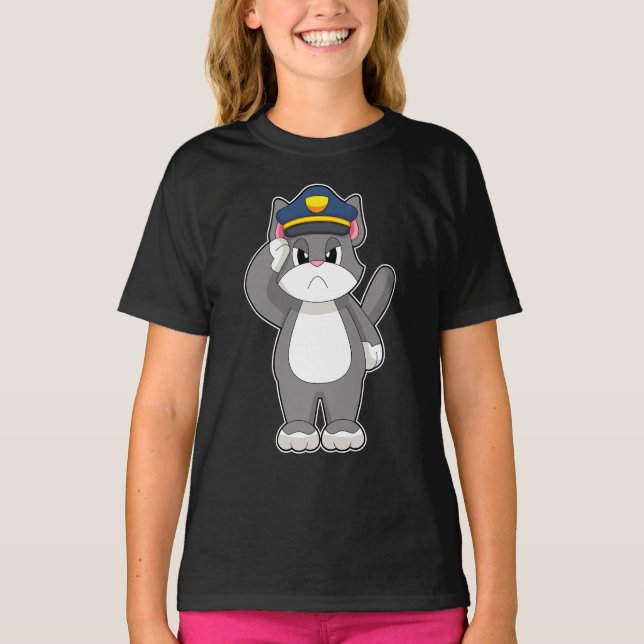 Cat Polizist Police T-Shirt (Vorderseite)