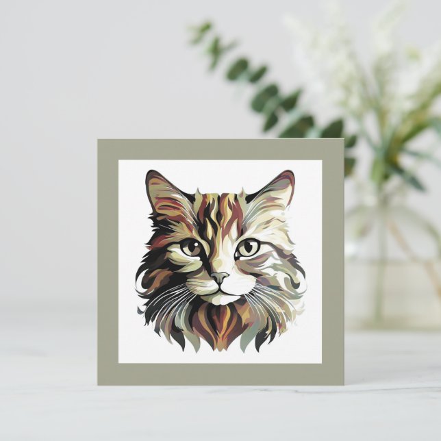 Cat Portrait Art Design Grußkarte Karte (Stehend Vorderseite)