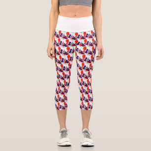 Cat Portrait - Bold Graphic Art Orange and Violet Capri Leggings