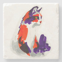 Cat Portrait - Bold Graphic Art Orange and Violet