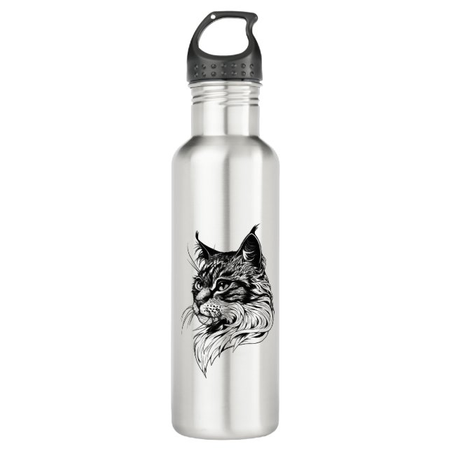 Cat Portrait handgezeichnet Edelstahlflasche (Vorderseite)