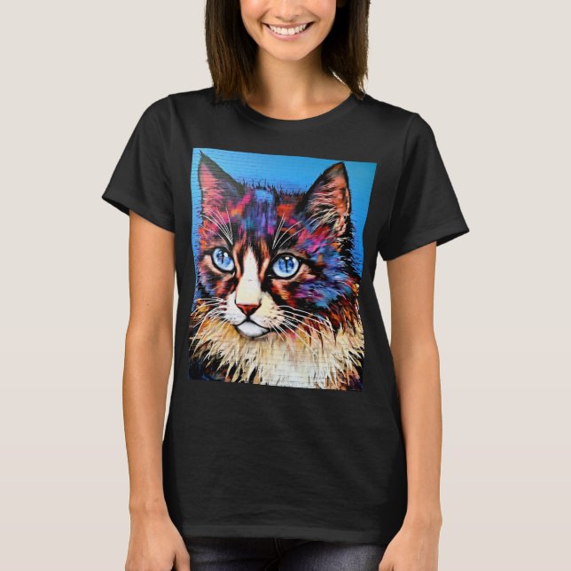 Cat Portrait Street Art Style T-Shirt (Vorderseite)