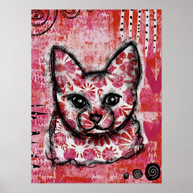 Cat Poster Orange Hot Pink - Helle Kitty (Vorne)