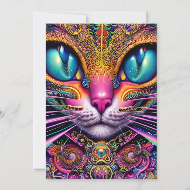Cat Psychedelic Fantasy Character Portrait Einladung (Vorderseite)