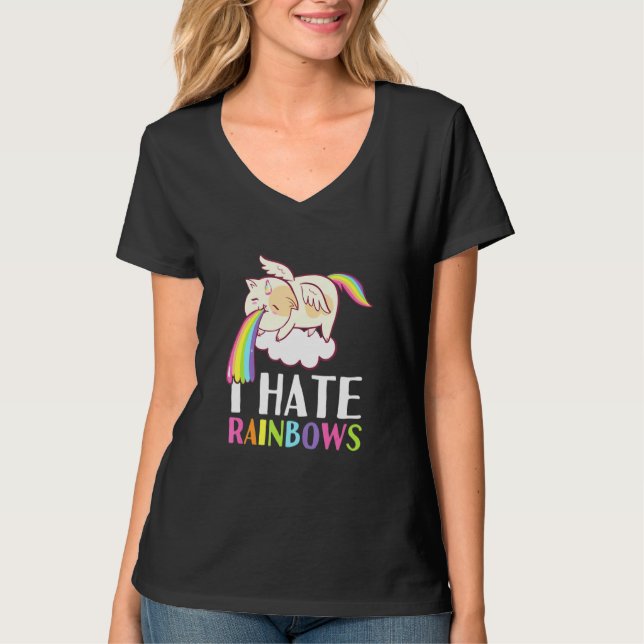 Cat Puke Rainbow Erbrechen Ich hasse Regenbogen Ni T-Shirt (Vorderseite)