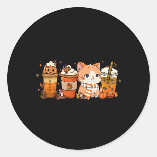 Cat Pumpkin Gewürzkaffee Latte Herbst Herbstsaison Runder Aufkleber (Vorderseite)