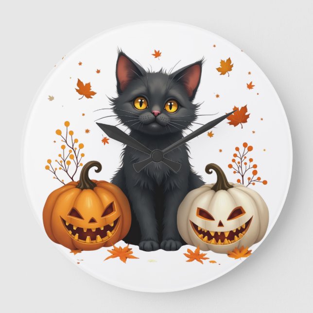 cat pumpkin große wanduhr (Vorderseite)