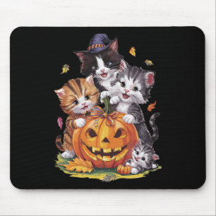 Cat Pumpkin Halloween Floral Spooky Jahreszeit Vin Mousepad