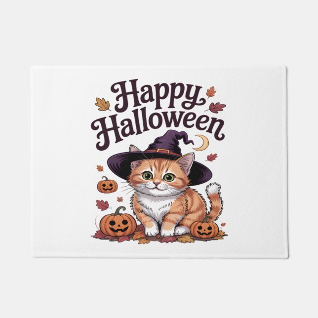Cat Pumpkin Happy Halloween Fußmatte (Vorderseite)