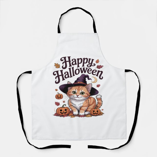 Cat Pumpkin Happy Halloween Schürze (Vorderseite)