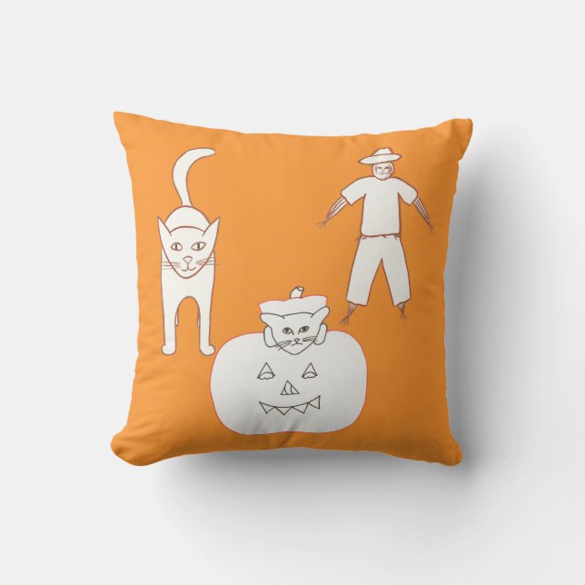 Cat Pumpkin Scarecrow Halloween Kissen (Vorderseite)