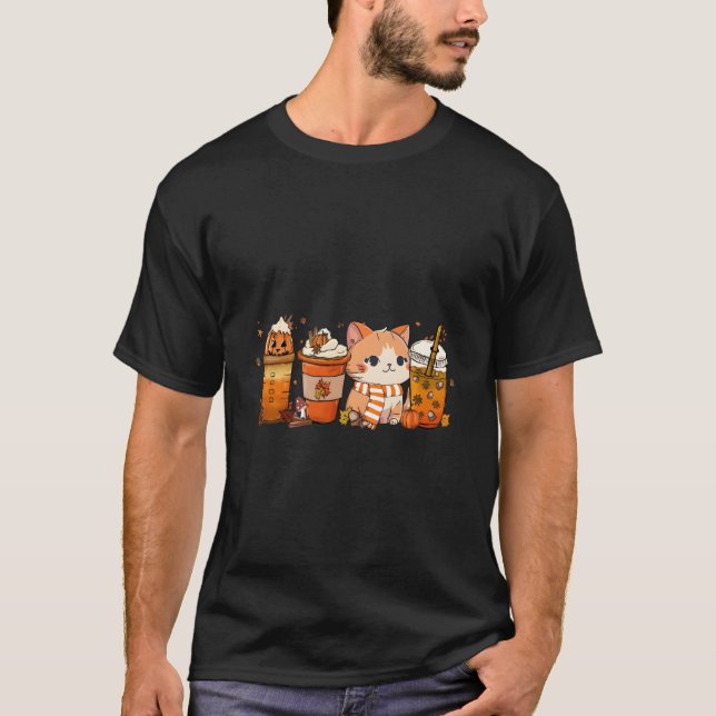 Cat Pumpkin Spice Coffee Latte Fall Autumn Season T-Shirt (Vorderseite)