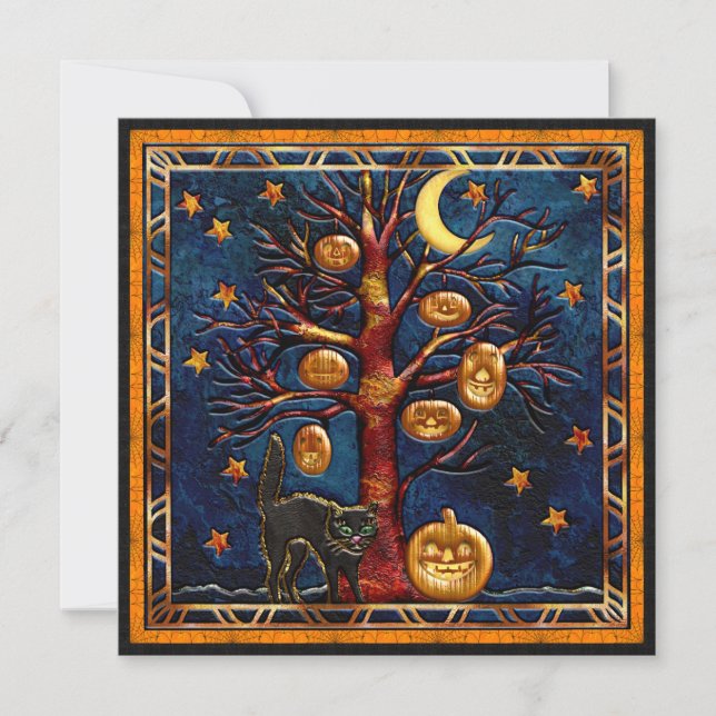 Cat & Pumpkins Halloween Jewels Party Invites Einladung (Vorderseite)