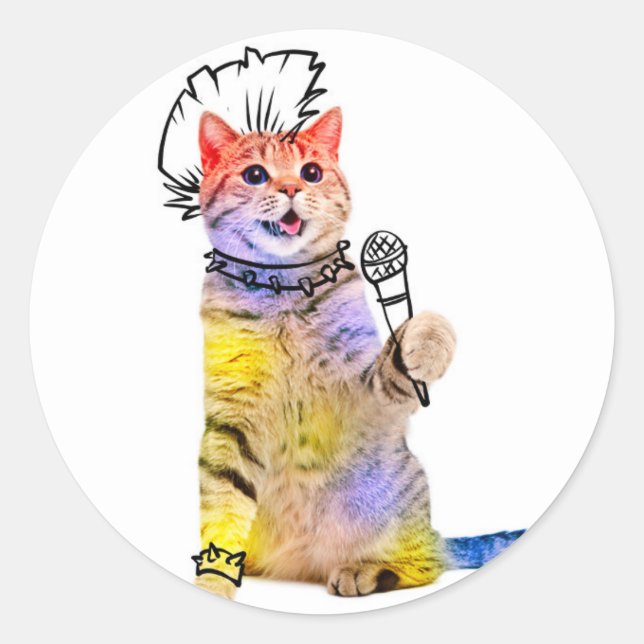 Cat Punk Cartoon Runder Aufkleber (Vorderseite)