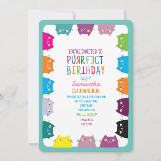Cat Purfect Geburtstagspartei Einladung