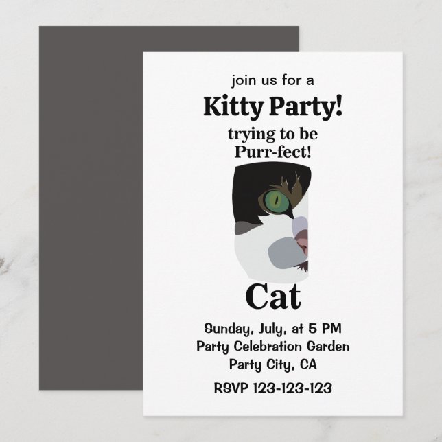Cat Purrfect Kitty Funny Party Einladung (Vorne/Hinten)