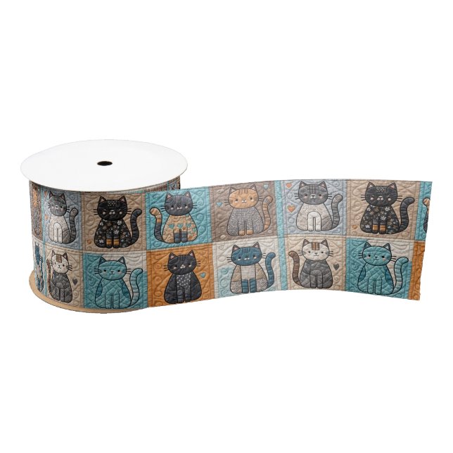 Cat Quilt Design Satinband (Spule)
