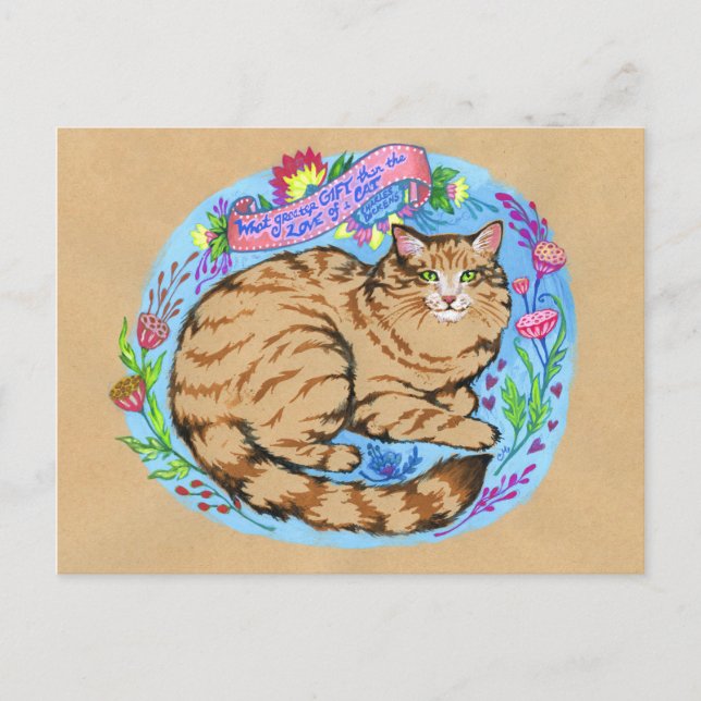 Cat Quote Art Whimsical Animal Postcard Postkarte (Vorderseite)